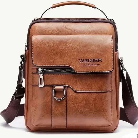 Weixier Vintage-Styled Camel Brown Multi-Pocket Messenger Bag, NWT - Picture 12 of 13